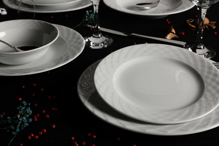 Hermia ALF24Y400 Vajilla de Porcelana Blanca 24 Piezas para Experiencia Gastronómica Elegante y Duradera